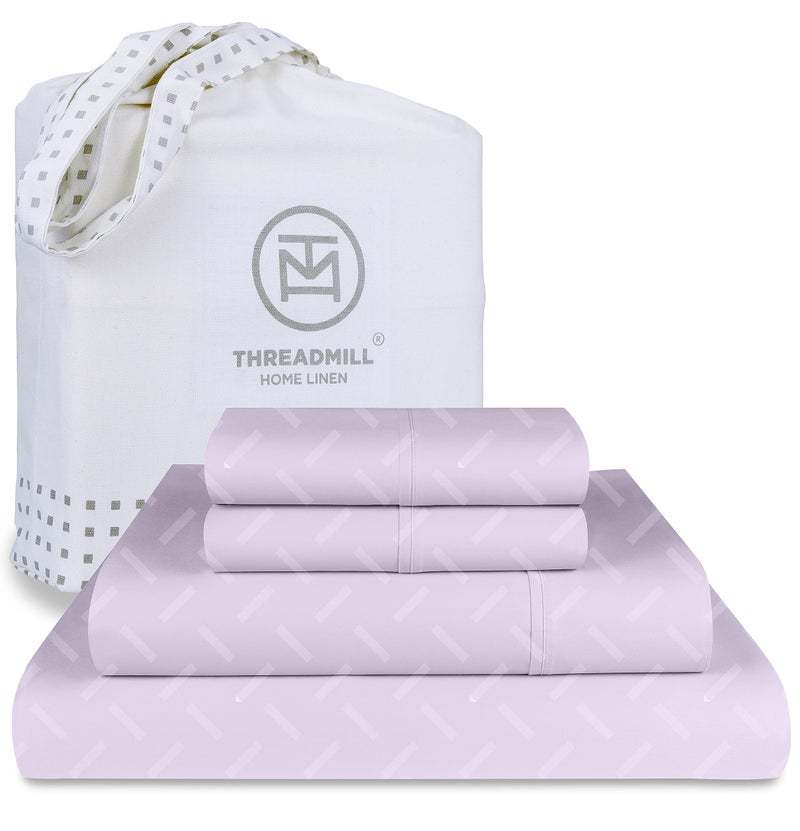 Threadmill Thouldmill Cotton Queen Sheet Set | 100 ٪ صفائح القطن لسرير بحجم كوين | Damask Jacquard Queen Bed Sheets مع 16 جيب عميق | Soft Sateen نسج مجموعة الفراش تبريد 4 قطع | أرجواني - Image 1