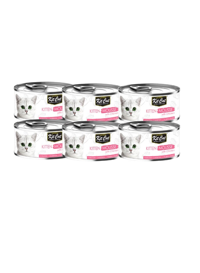 كيت كات 6 قطع من طعام القطط الرطب بنكهة موس الدجاج للقطط الصغيرة من كيت كات، 80 جرام، علب - Image 1