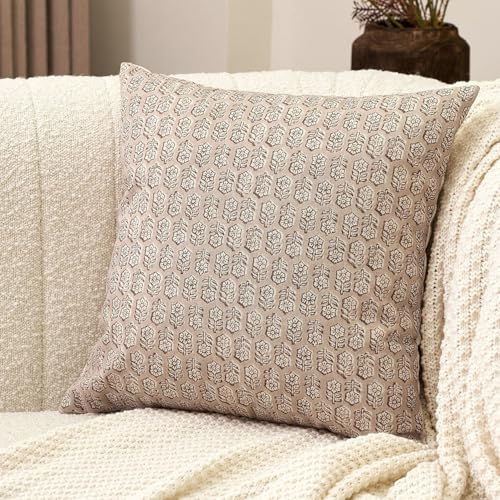 Amor Virisso Floral Pillow Covers 18x18 Couch Pillows for Living Room Farmhouse Neutral Pillow Covers Decorative Throw Pillow Covers Accent Sofa Pillows 1PC, Cloud Cream - Image 1