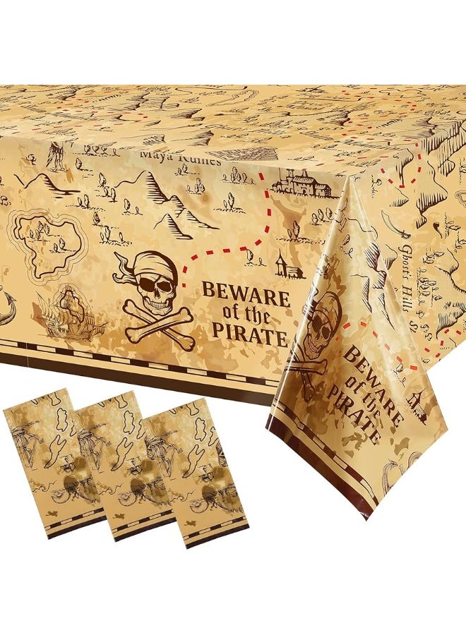 Irenare Pirate Party Tablecloth Treasure Map Tablecover Plastic Island Treasure Table Covers Pirate Nautical Supplies for Birthday Party Decoration 54 x 108 Inches3 Pieces - Image 4