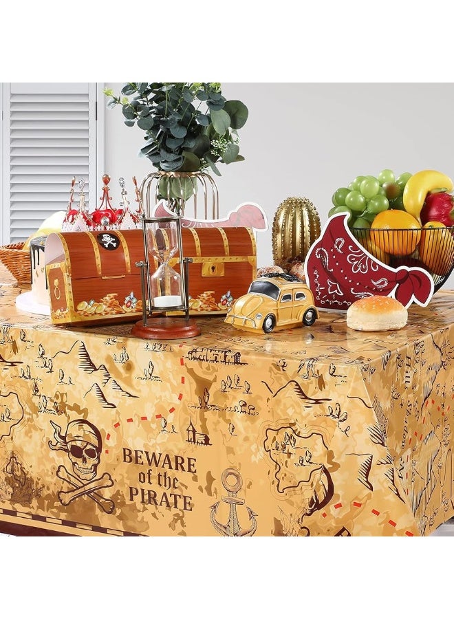 Irenare Pirate Party Tablecloth Treasure Map Tablecover Plastic Island Treasure Table Covers Pirate Nautical Supplies for Birthday Party Decoration 54 x 108 Inches3 Pieces - Image 2