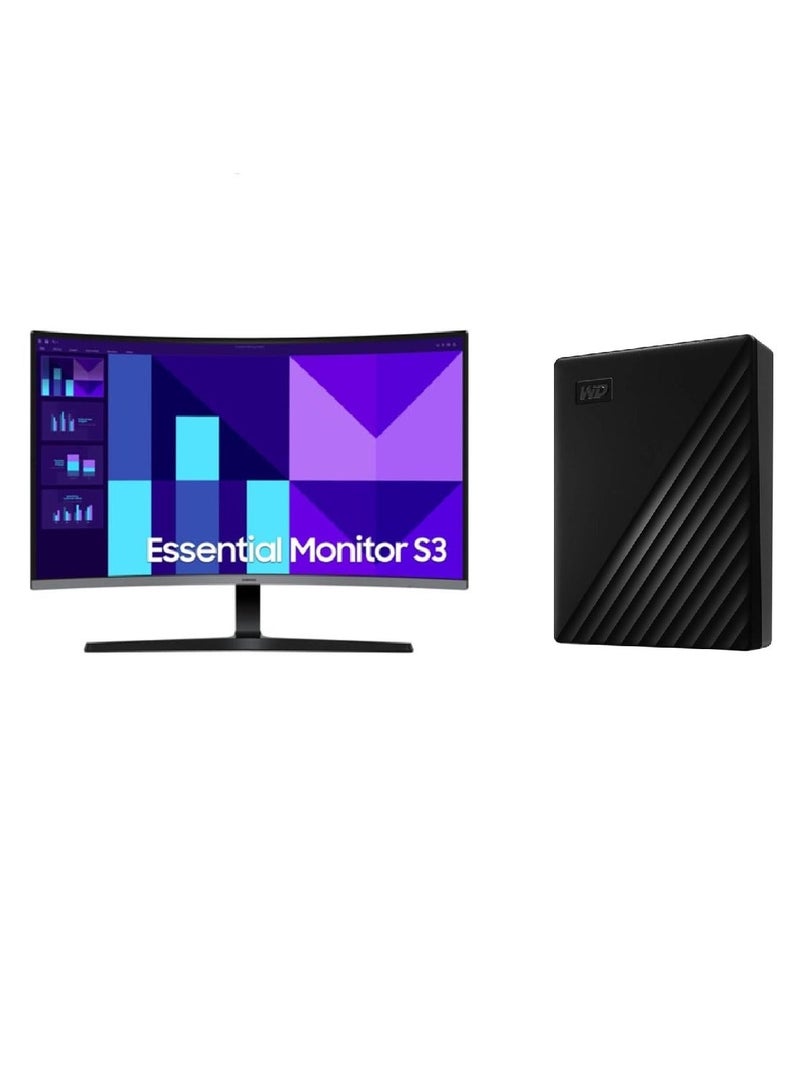 Samsung SmartStorage Desk Pack - WD My Passport 5TB Portable Hard Drive + 32” Essential S3 FHD 100Hz Monitor - Image 1