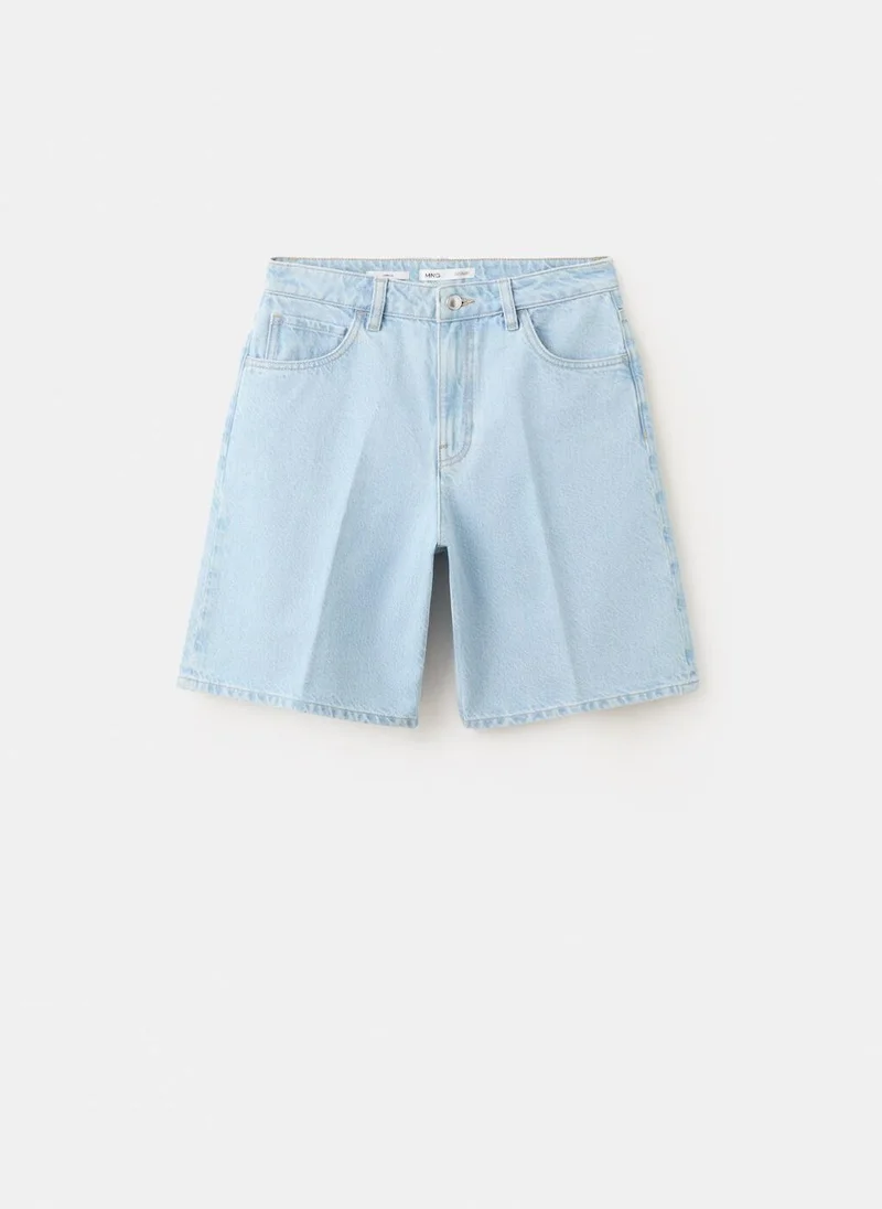 Mango TC-TEJANO CLARO High-Waist Straight-Fit Denim Shorts for Women | Best Price UAE