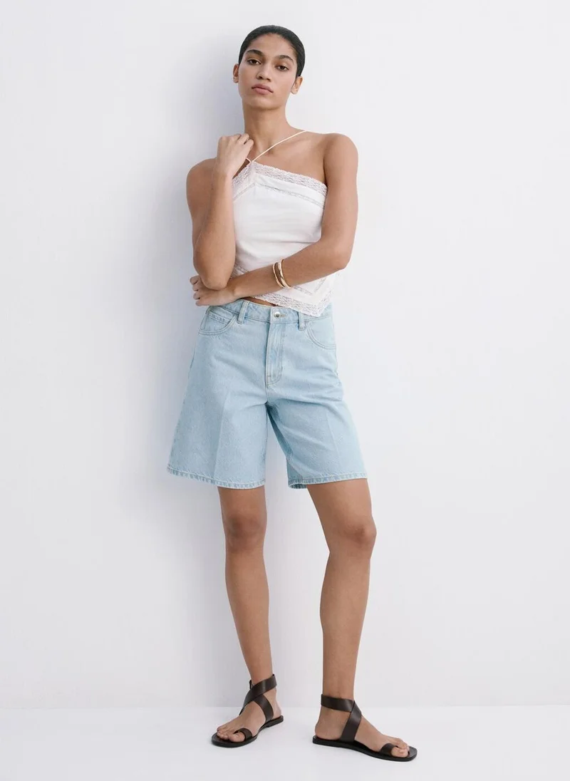 Mango TC-TEJANO CLARO High-Waist Straight-Fit Denim Shorts for Women | Best Price UAE