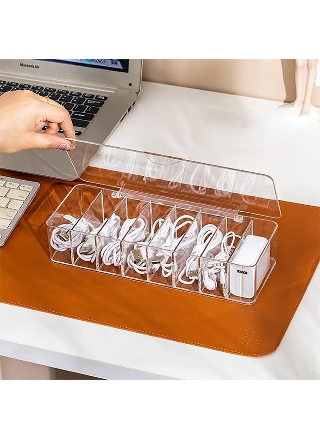SYOSI - Data Cable Organizer Box, with 10 Wire Ties, Clear Power Cord Management with 8 Compartment  (with Lid) - Image 1