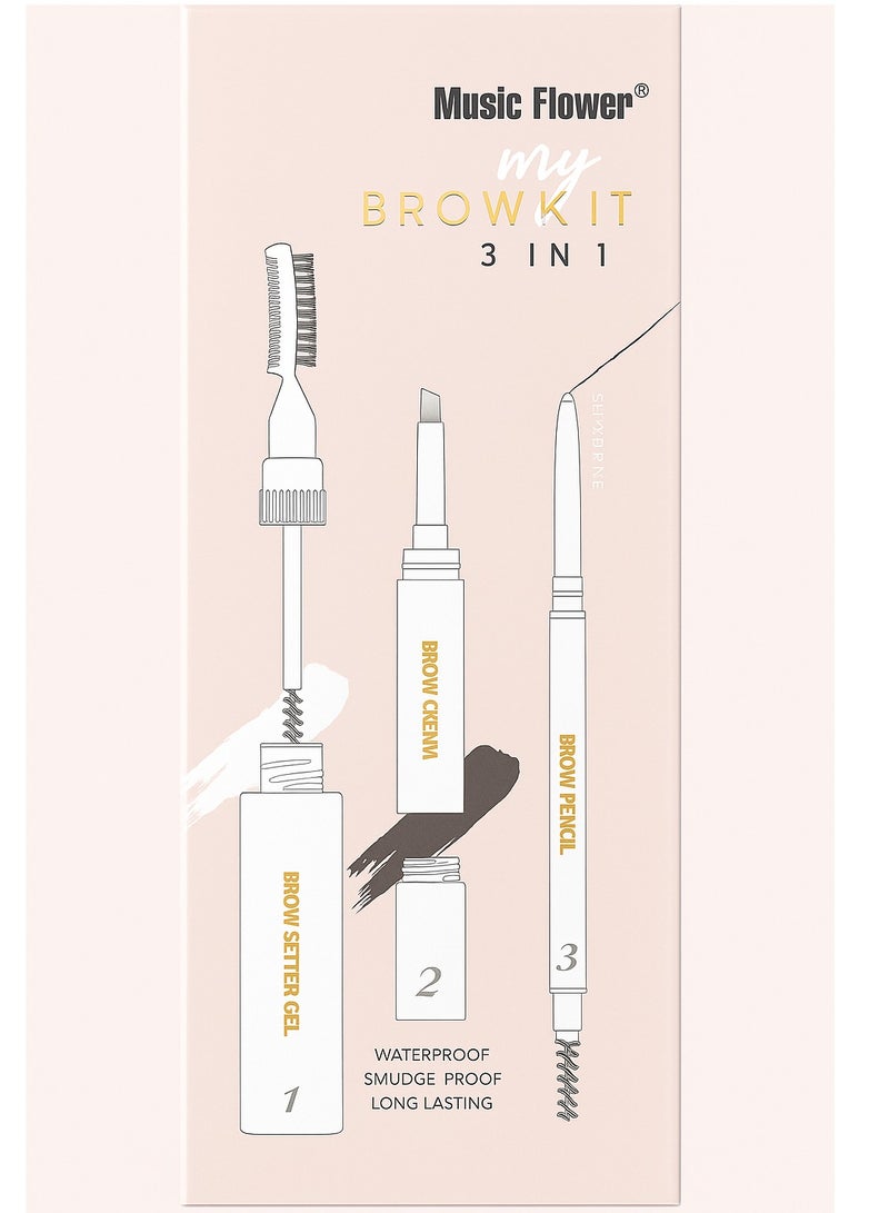 ميوزك فلاور مجموعة حواجب 3في1  بني متوسط - Image 1