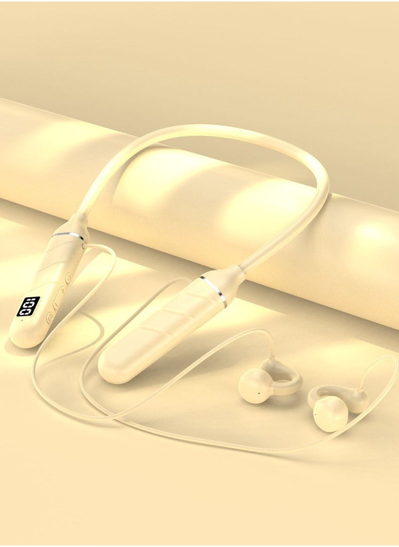 Generic Innovative technology ear clip neck-mounted digital display wireless Bluetooth headset large capacity battery long life LED digital display power sports clip-on headset (yellow)  - Image 1
