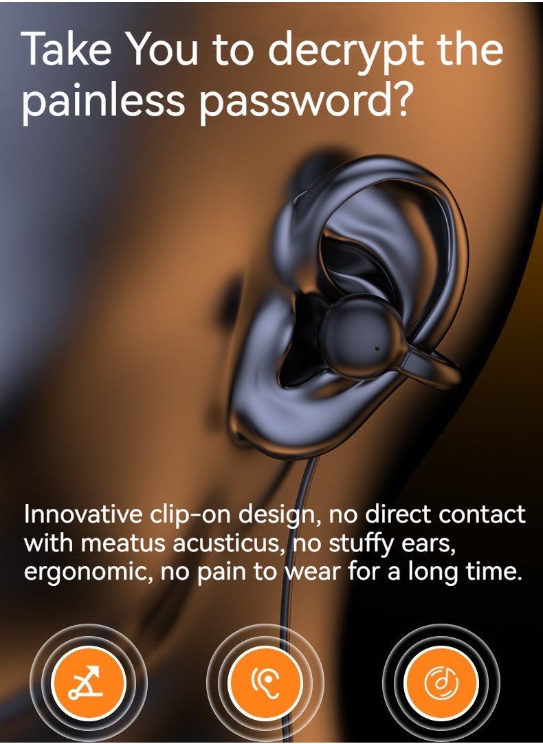 Generic Innovative technology ear clip neck-mounted digital display wireless Bluetooth headset large capacity battery long life LED digital display power sports clip-on headset (yellow)  - Image 2