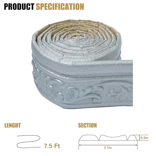 WAPANE وَابَانِ 90" × 3.1" شريط فوم ذاتي اللصق، تريم م molding، حدود ورق جدران مرنة، خطوط حواف جدارية ثلاثية الأبعاد، تريم قاعدة الجدار للمنزل، فندق، ديكور DIY - Image 2