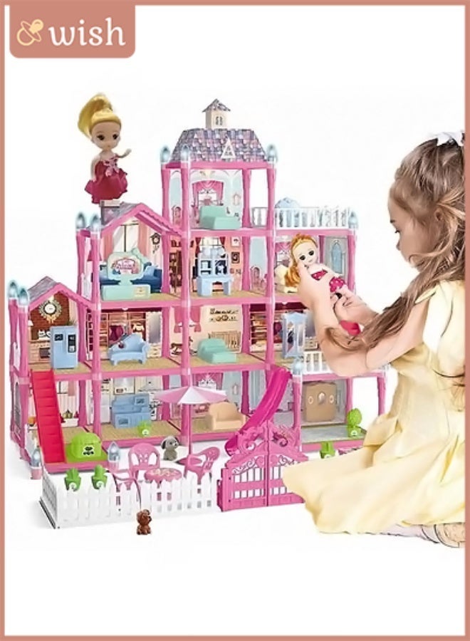 Wish Dollhouse,Dream House for Girls Pretend Toys-4 Story 13 Rooms Dollhouse,Toddler Playhouse DIY Building Kids Gift for for 3-10 Year Old Girls. - Image 1