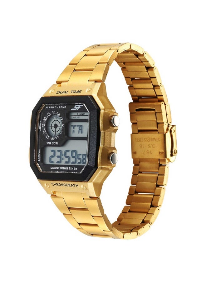 Sonata 77134PM03 Men's Digital Watch – Golden Dial, Stainless Steel Bracelet, Dual Time Display, 30m Water-Resistant - Image 2