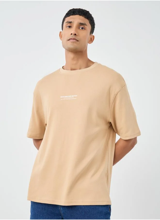 ستايلي Styli Slogan Print Round Neck T-Shirt