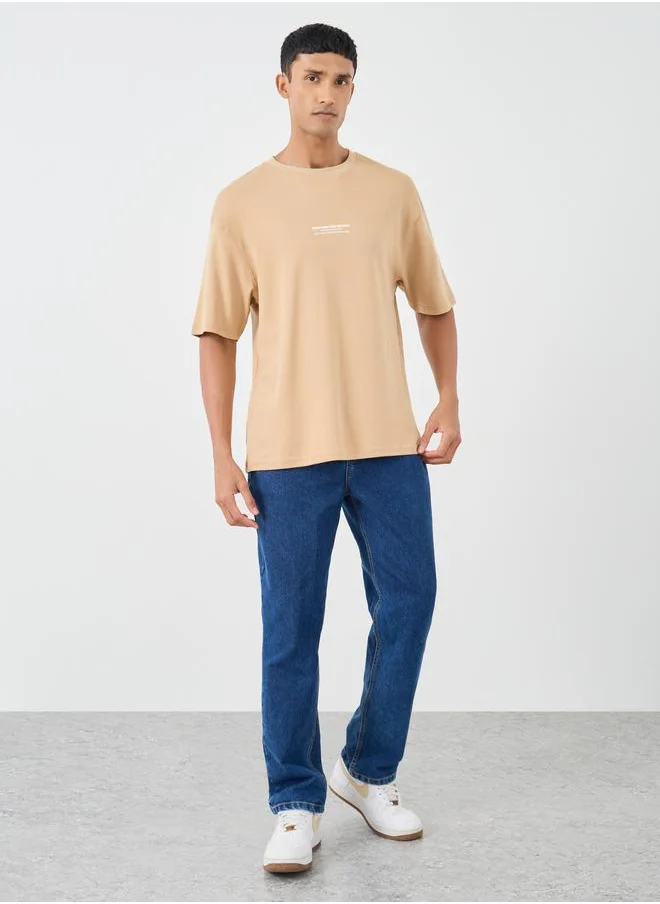 ستايلي Styli Slogan Print Round Neck T-Shirt