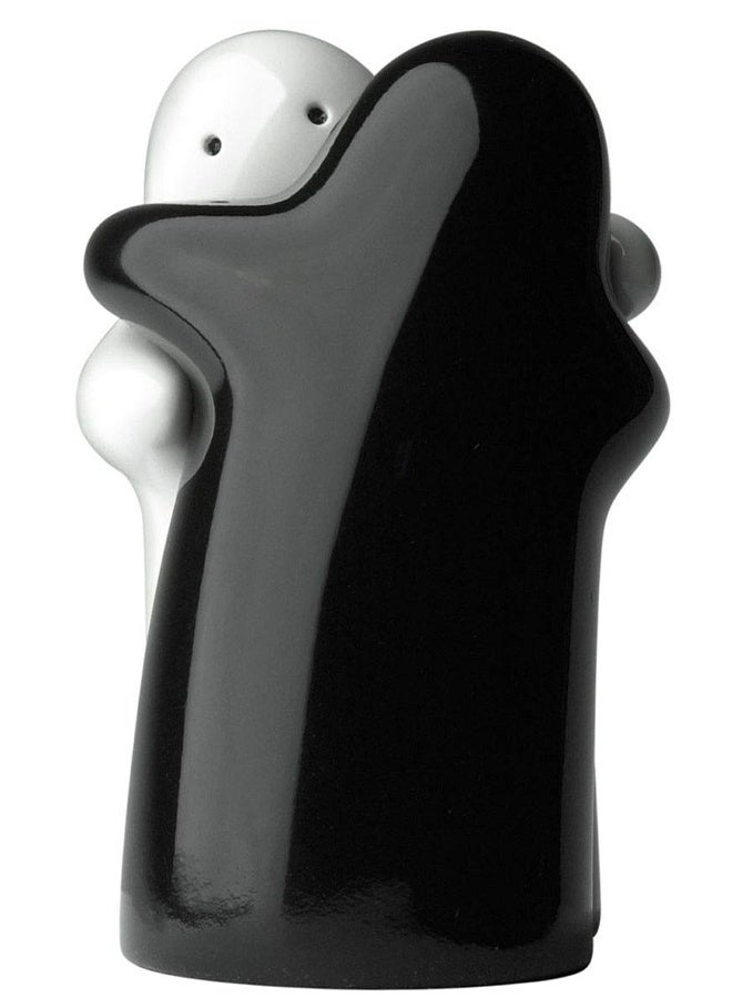 Hugging Couple Salt and Pepper Shakers, Black and White Decorative Novelty Set - Image 1