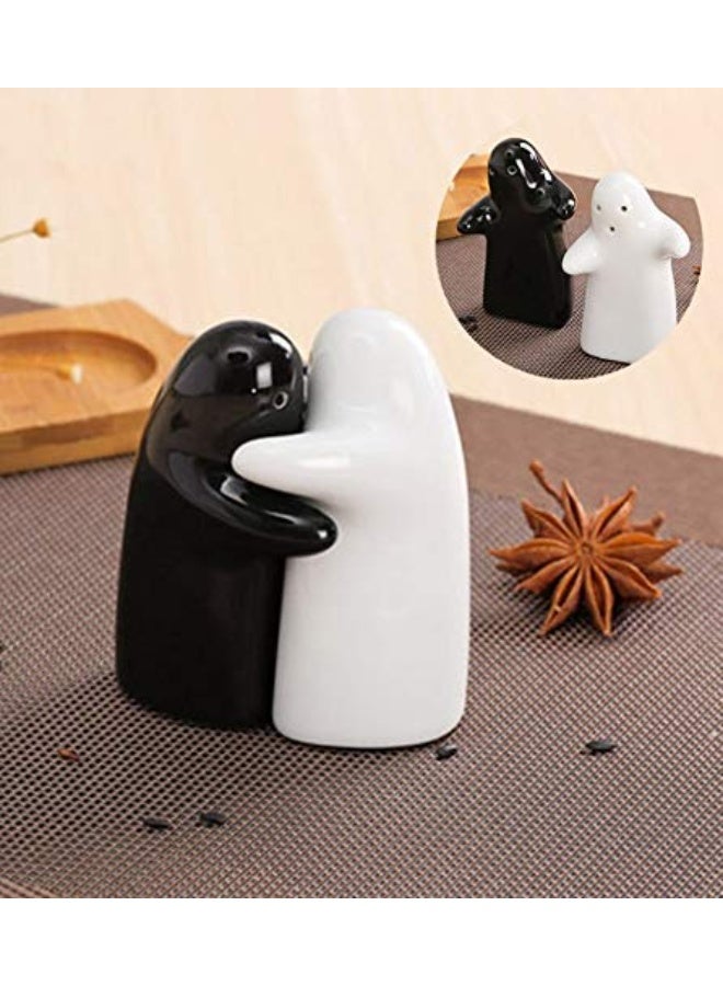 Hugging Couple Salt and Pepper Shakers, Black and White Decorative Novelty Set - Image 4