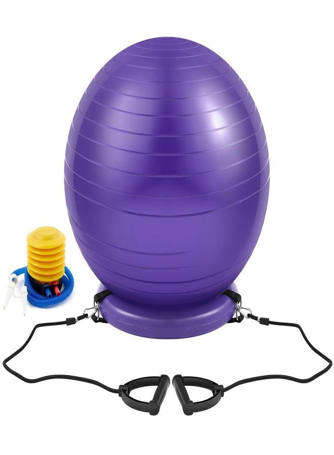 Blueweenly Yoga Ball Chair with Inflatable Stability Base Resistance Bands 65 cm Stability Ball Large Exercise Ball for Home Workout Office Desk Sitting Gym Fitness Back Pain Balance, Include Air Pump - Image 1