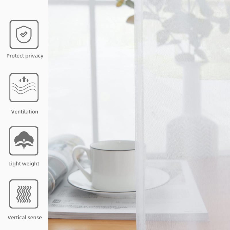 youleyar Solid Sheer Rod Pocket Curtain Voile Draperies 2 Panels White Beige Black Grey Ivory 52 Inch Width 84 Inch Long 1 Pair for Kitchen Bedroom Children Living Room Yard(White,52" Wï½˜84 L) - Image 5