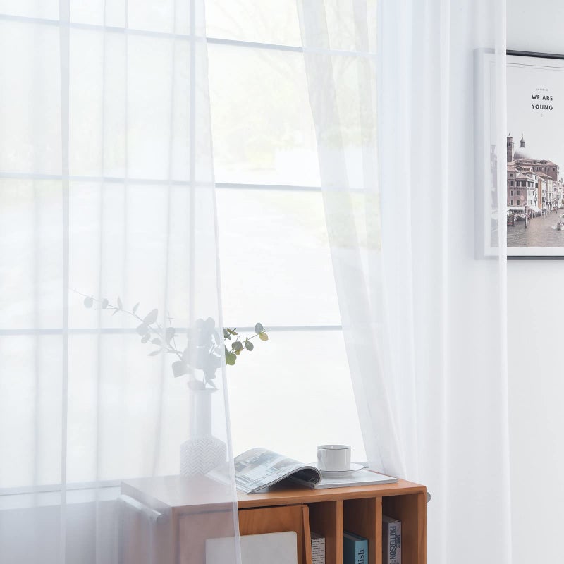youleyar Solid Sheer Rod Pocket Curtain Voile Draperies 2 Panels White Beige Black Grey Ivory 52 Inch Width 84 Inch Long 1 Pair for Kitchen Bedroom Children Living Room Yard(White,52" Wï½˜84 L) - Image 4
