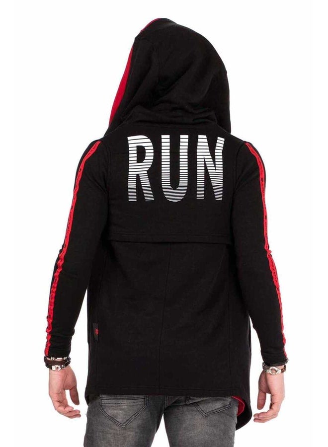 Cipo & Baxx Men's Black Hooded Oversized Red Sweat Cardigan. - Image 3