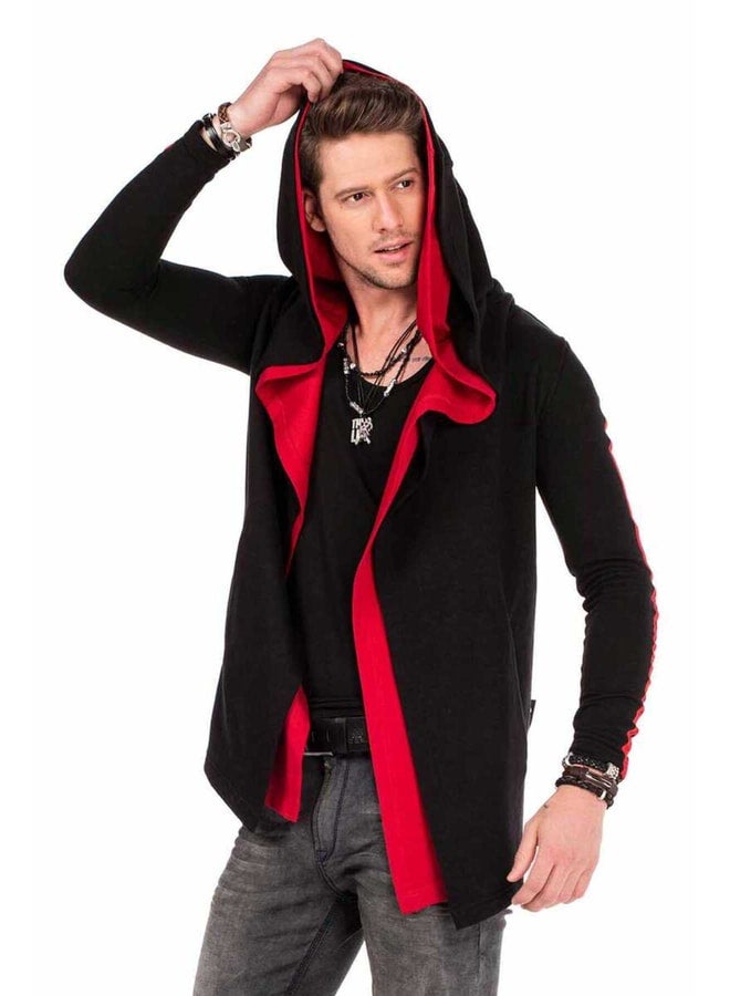 Cipo & Baxx Men's Black Hooded Oversized Red Sweat Cardigan. - Image 2