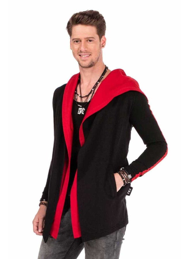 Cipo & Baxx Men's Black Hooded Oversized Red Sweat Cardigan. - Image 1