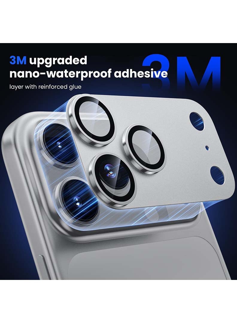 Case Up Camera Lens Protector For iPhone 17 Pro Max , With 9H Tempered Glass Camera Ring Anti Scratch Metal Plate [Drop Protection], Case Friendly Camera Cover, Silver - Image 3