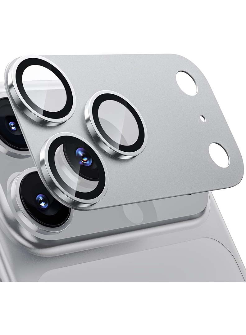 Case Up Camera Lens Protector For iPhone 17 Pro Max , With 9H Tempered Glass Camera Ring Anti Scratch Metal Plate [Drop Protection], Case Friendly Camera Cover, Silver - Image 1