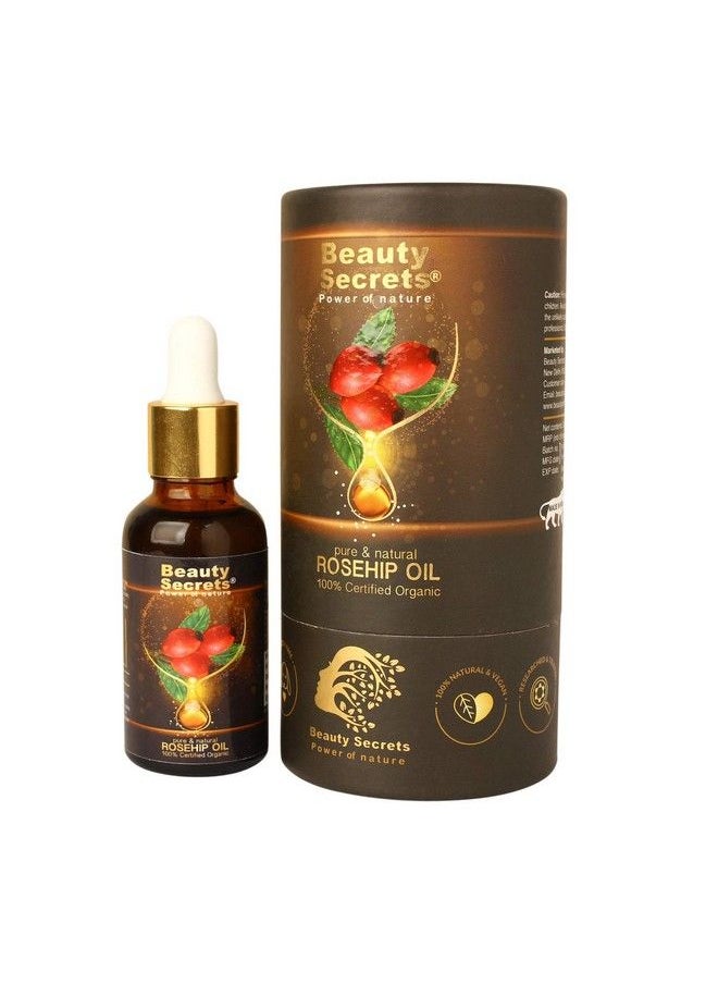 beauty Secrets - زيت ثمر الورد العضوي المعتمد من ريتس للوجه والجسم؛ مصل طبيعي مضاد للشيخوخة للعناية بالبشرة لتحسين مظهر الخطوط الدقيقة والتجاعيد وعلامات التمدد_30 مل - Image 1