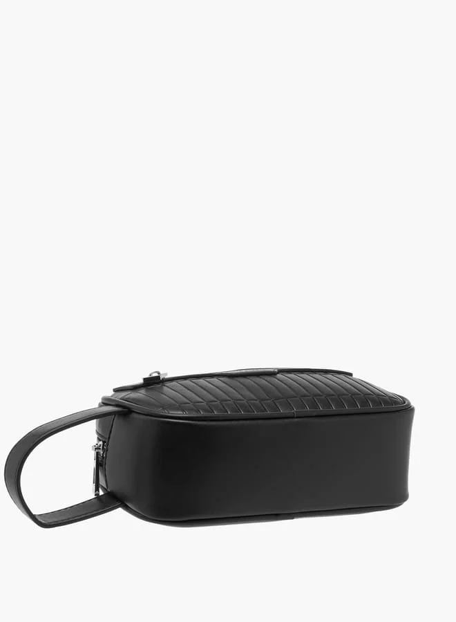 دوتشيني Men's Textured Zip-Around Pouch with Side Strap