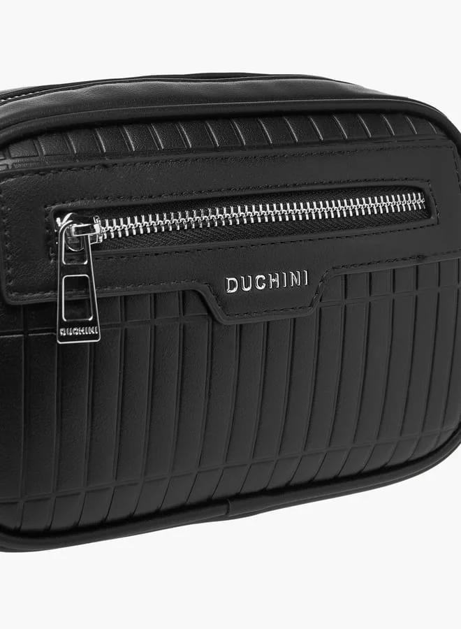 دوتشيني Men's Textured Zip-Around Pouch with Side Strap