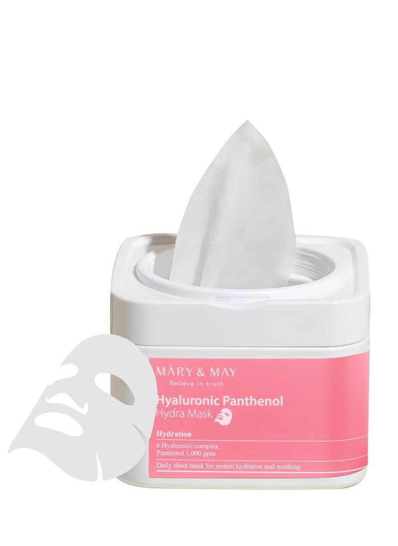MARY & MAY Mary&May Hyaluronic Panthenol Hydra Mask - Daily Pull Out Sheet Mask for Intense Moisturizing and Soothing - Korean Skincare, Hypoallergenic, Cruelty-Free, 30 Sheets 