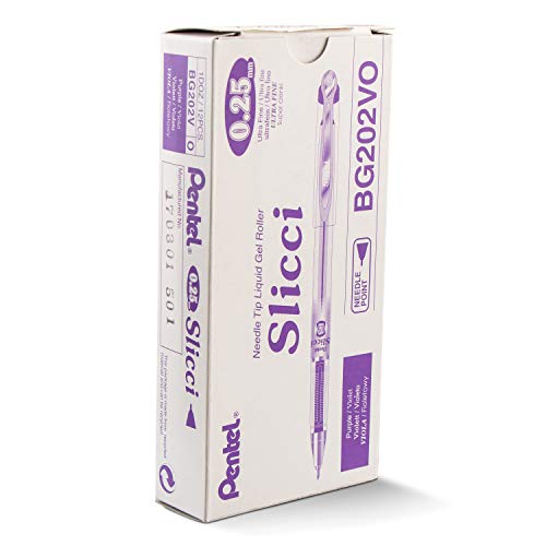 Pentel Arts Slicci 0.25 mm Extra Fine Gel Pen, Violet Ink, Box of 12 (BG202-V) - Image 1