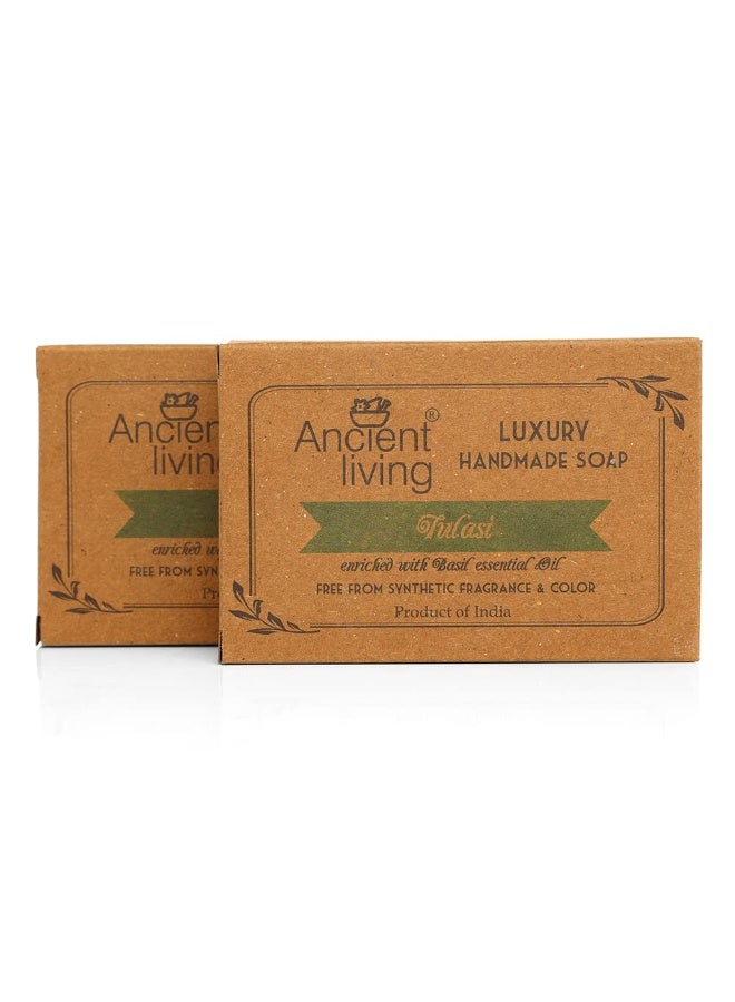 Ancient Living Tulasi Luxury Handmade Soap -100gm (Pack of 2) Rejuvenating Nourishing Suitable for Oily and Combination Skin - Image 1
