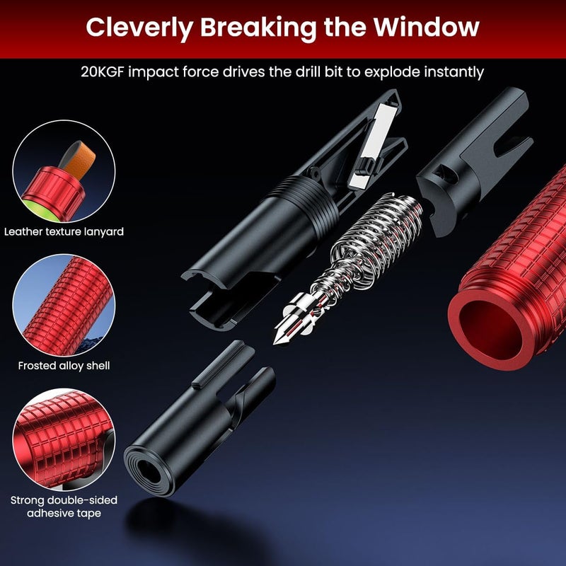 ELEPHANTBOAT 2 in 1 Car Glass Breaker Tool with Seat Belt Cutter Glow-in-the-Dark Car Safety Tool Aluminum Alloy Car Escape Hammer Car Window Breaker Emergency Escape Tool Car Emergency Accessories - Image 4