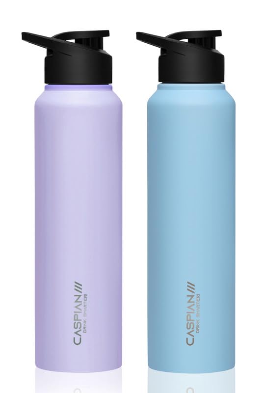 CASPIAN /// HIke ISI Certified Stainless Steel Water Bottle 1 ltr. (Purple & Sky Blue, 1 Litre, Set of 2) | Leak Proof Sipper for Fridge Home Office Travel School Kids Boys Girls Adults Sports Gym - Image 1