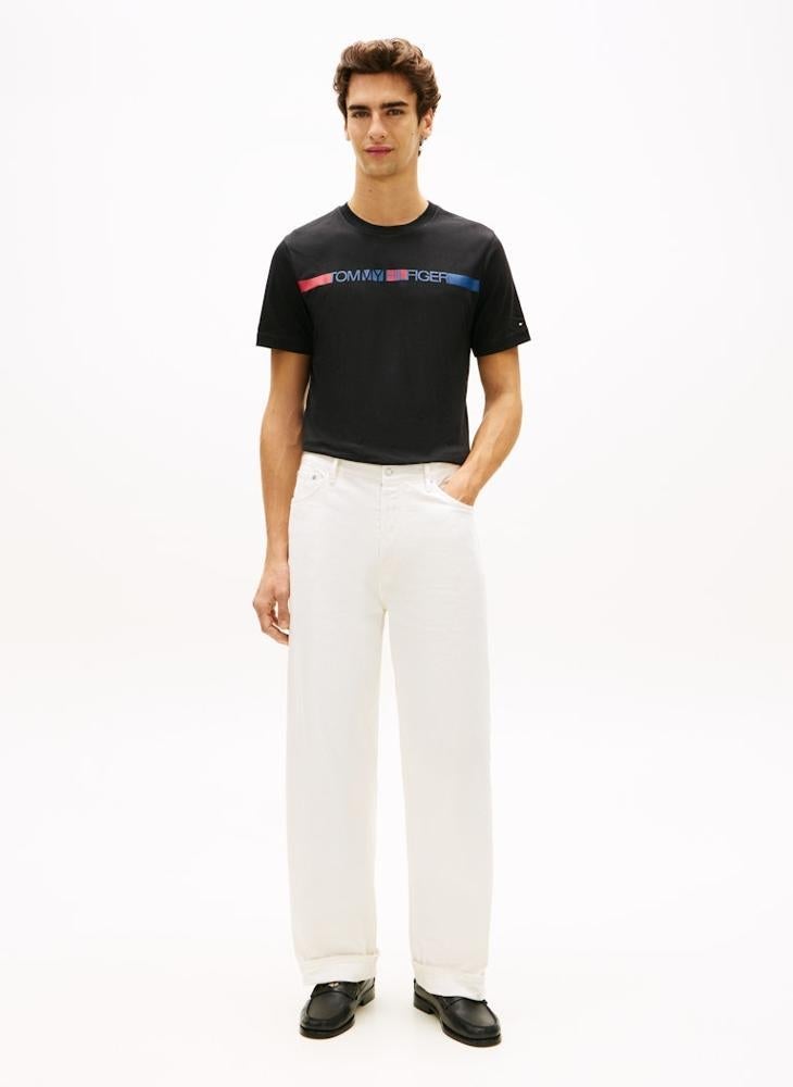 TOMMY HILFIGER Logo Stripe Jersey Crew Neck T-Shirt - Image 4
