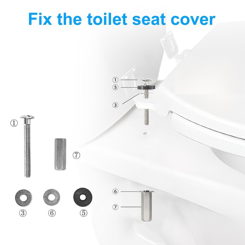 Chiallco 2Pcs Universal Toilet Seat Bolts Kit, Metal Heavy - Duty Toilet Tank Bolts, Toilet Seat Screws Replacement Kit with Extra - Long 304 Stainless Steel Downlock Nuts, Rubber Washers Gaskets, by - Image 5