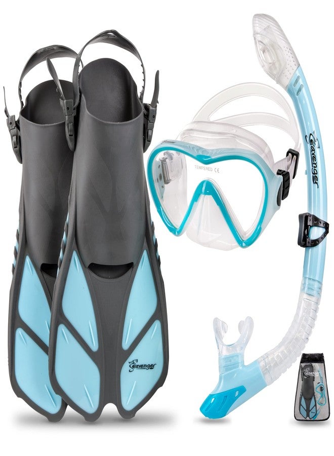 Seavenger Diving Dry Top Snorkel Set with Trek Fin, Single Lens Mask and Gear Bag, L/XL - Size 9 to 13, Gray/Dodger Blue - Image 1
