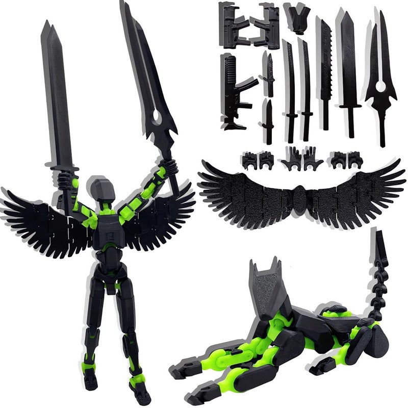 masijssa T13 3D Action Figures Set Titan 13 Action Figure Dummy 3D Printed Robo MultiJointed Movable Toy with Full Articulation for Collectors Desktop Assembly Completed Black Green Figure Dog - Image 2