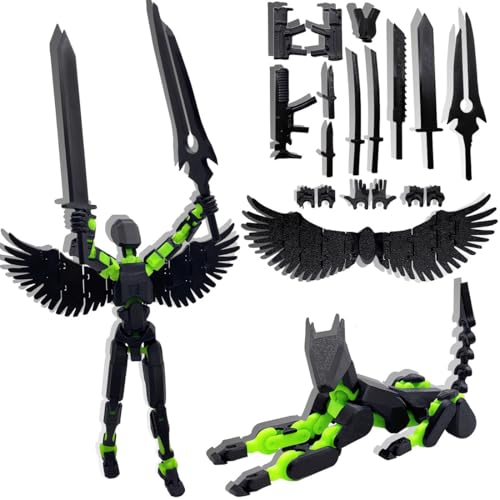 masijssa T13 3D Action Figures Set Titan 13 Action Figure Dummy 3D Printed Robo MultiJointed Movable Toy with Full Articulation for Collectors Desktop Assembly Completed Black Green Figure Dog - Image 1