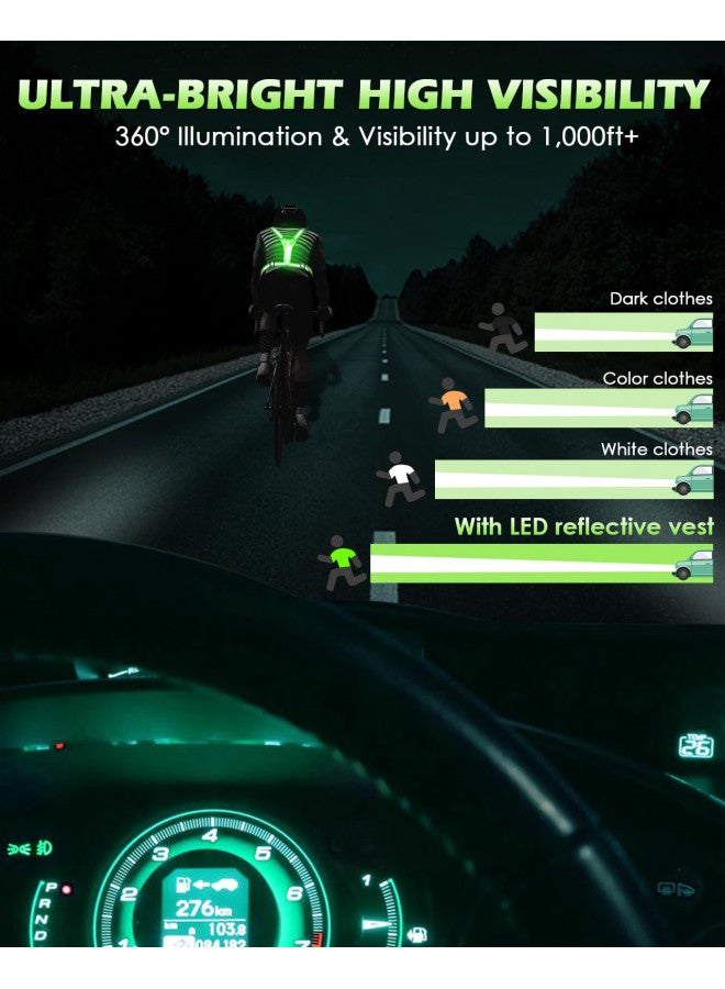 Zacro سترة زاكرو العاكسة LED لملابس الجري، 5 ألوان أضواء عالية الوضوح سترة جري عاكسة قابلة للشحن للركض والمشي وركوب الدراجات، قابلة للتعديل للرجال والنساء والأطفال (أخضر) - Image 3