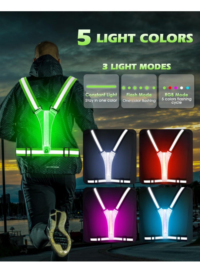 Zacro سترة زاكرو العاكسة LED لملابس الجري، 5 ألوان أضواء عالية الوضوح سترة جري عاكسة قابلة للشحن للركض والمشي وركوب الدراجات، قابلة للتعديل للرجال والنساء والأطفال (أخضر) - Image 4