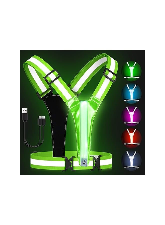 Zacro سترة زاكرو العاكسة LED لملابس الجري، 5 ألوان أضواء عالية الوضوح سترة جري عاكسة قابلة للشحن للركض والمشي وركوب الدراجات، قابلة للتعديل للرجال والنساء والأطفال (أخضر) - Image 1