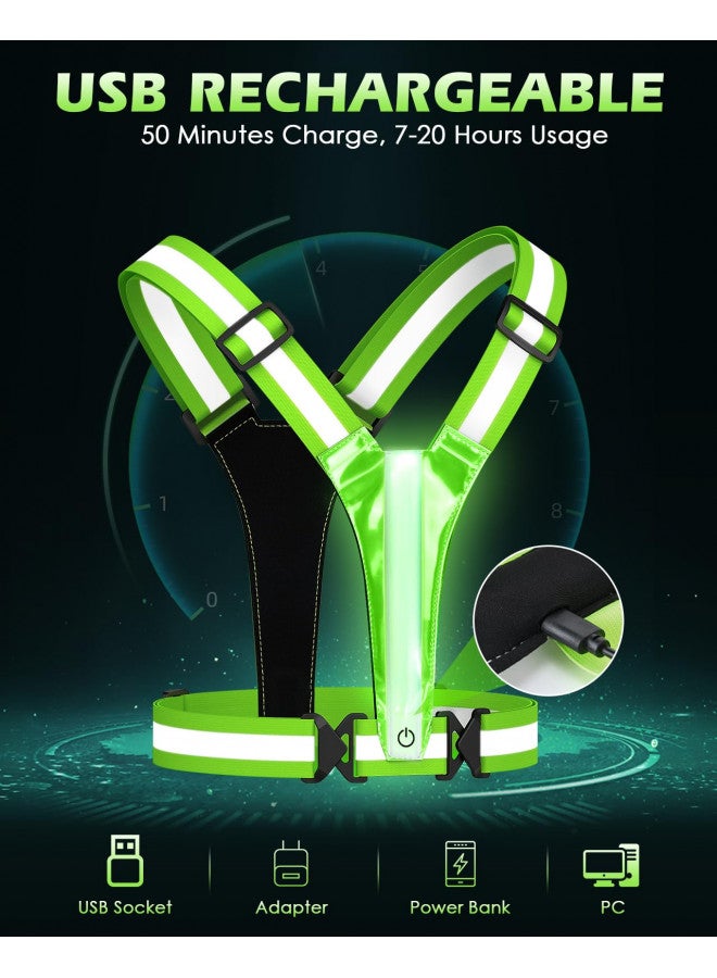 Zacro سترة زاكرو العاكسة LED لملابس الجري، 5 ألوان أضواء عالية الوضوح سترة جري عاكسة قابلة للشحن للركض والمشي وركوب الدراجات، قابلة للتعديل للرجال والنساء والأطفال (أخضر) - Image 5