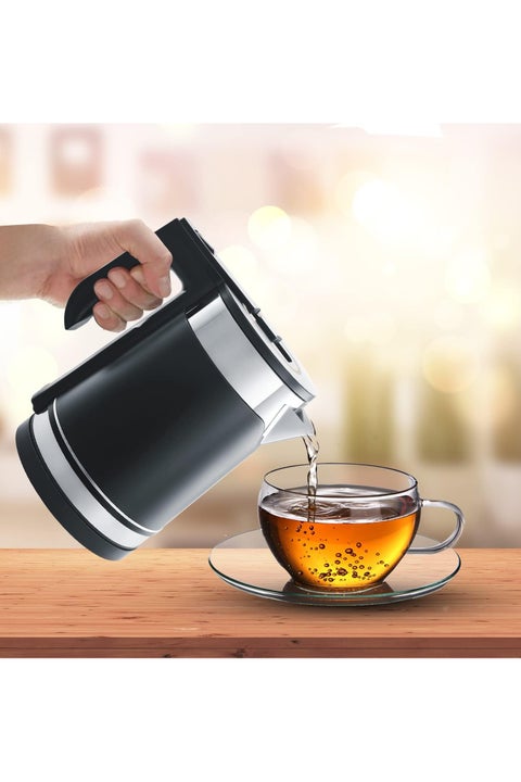 غلاية كهربائية فاخرة سعة 2.5 لتر، 2200 واط، مصنوعة من الفولاذ المقاوم للصدأ مع عزل، إيقاف تلقائي (أسود داكن)