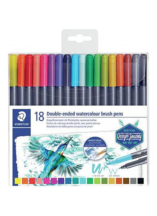 STAEDTLER Double Ended Watercolor Brush Markers 18 Pcs Multicolour 