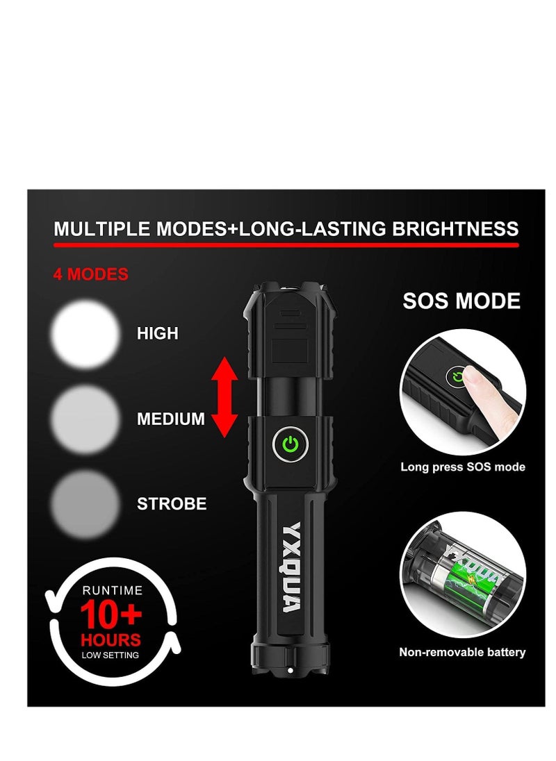 2 Pack USB Rechargeable Flashlight   Small  Bright LED Mini Flashlights, High Lumens, 4 Modes, Zoomable, The Size of Pocket Gifts for Kids - Image 3