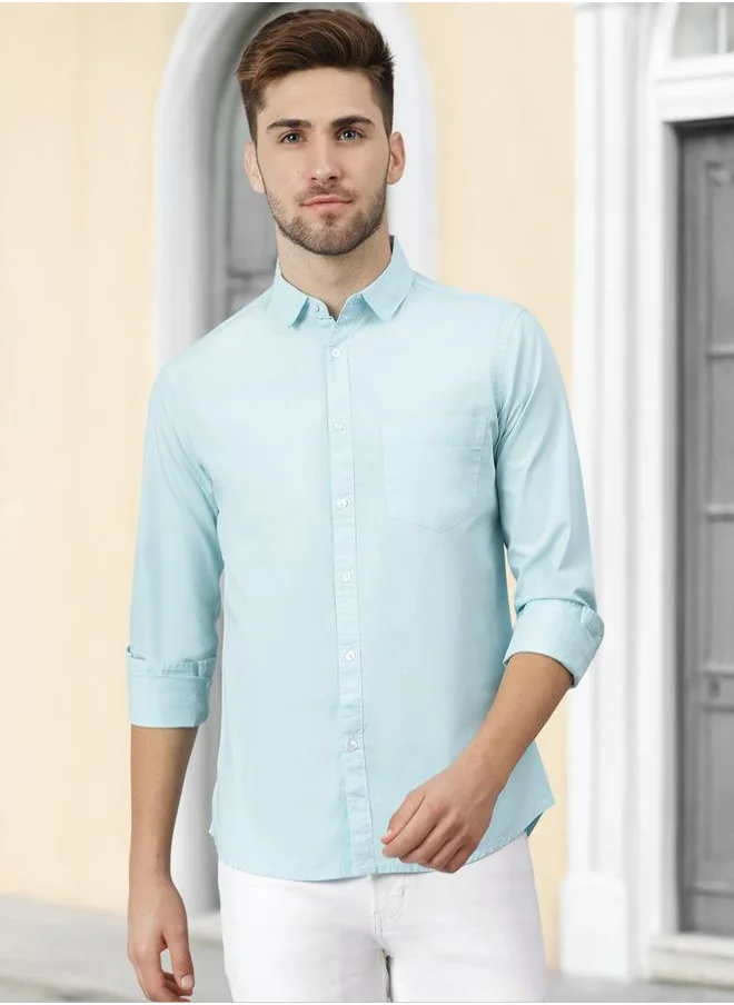 دينيس لينغو Men's Slim Fit Light Blue Casual Cotton Spread Shirt