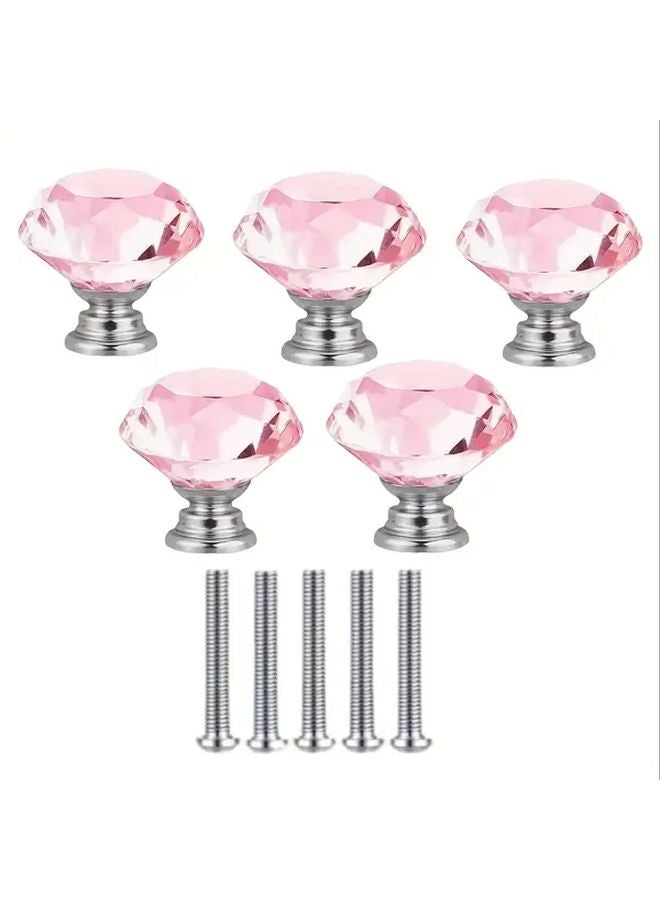 5pcs Pink Crystal Glass Drawer Handles Rose Gold Aluminum for Cabinets Wardrobes - Image 4