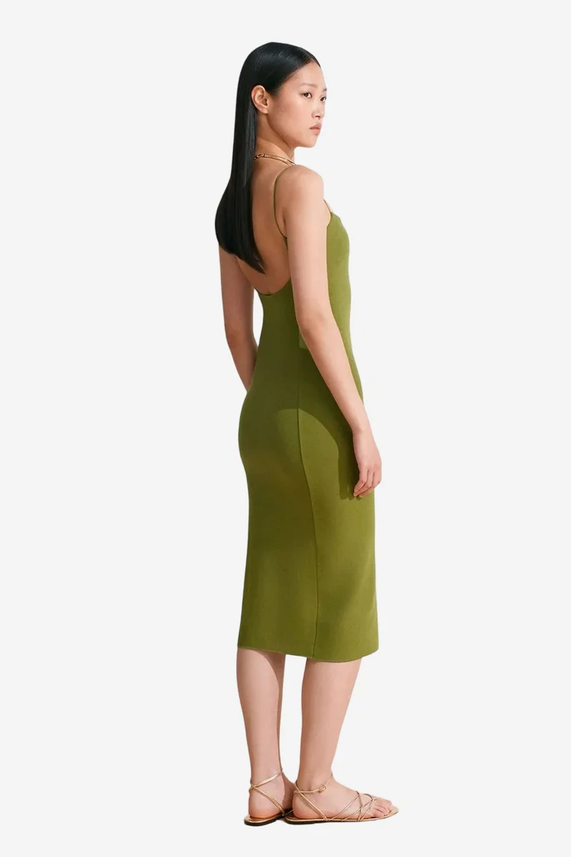 Dilvin Olive Green DILVIN Sleeveless Bodycon Midi Dress With Cut-Out Detail for Women | Best Price UAE